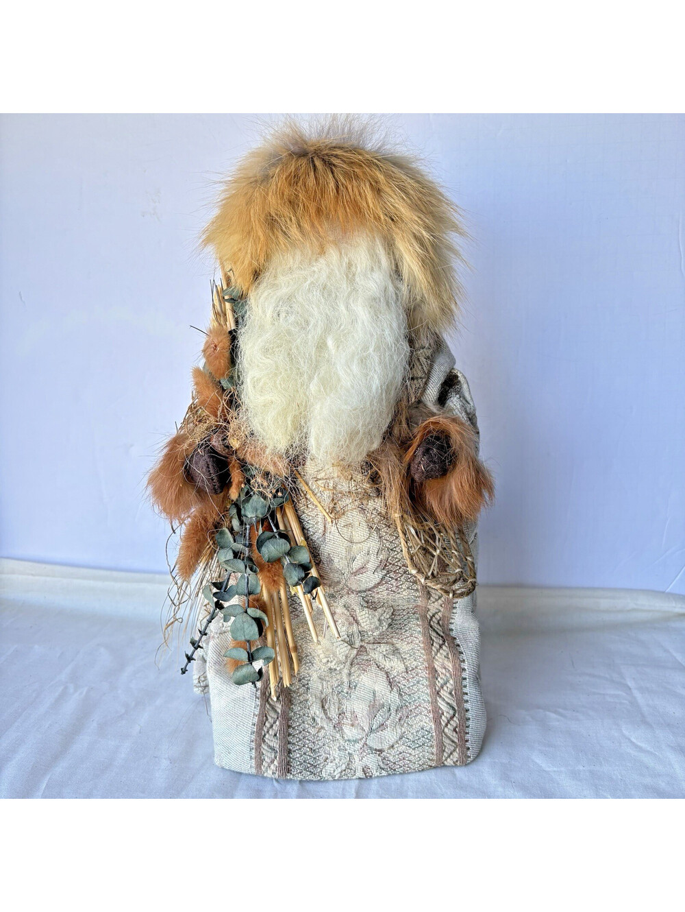Vintage Santa Rustic Handmade Luxury Alaska OOAK, Fox & Rabbit Fur Signed 14”